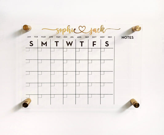 Monthly Acrylic calendar for wall, 2026 Planner, Dry Erase Calendar, Personalized Acrylic calendar, Housewarming gift, Calendar with notes