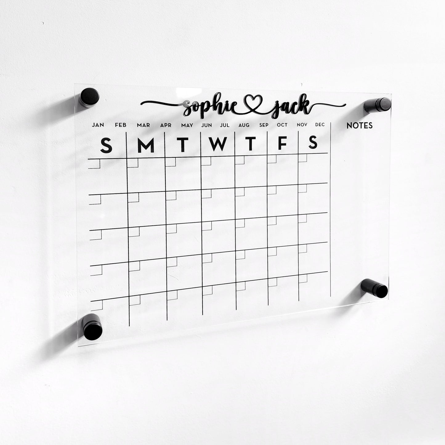Monthly Acrylic calendar for wall, 2026 Planner, Dry Erase Calendar, Personalized Acrylic calendar, Housewarming gift, Calendar with notes