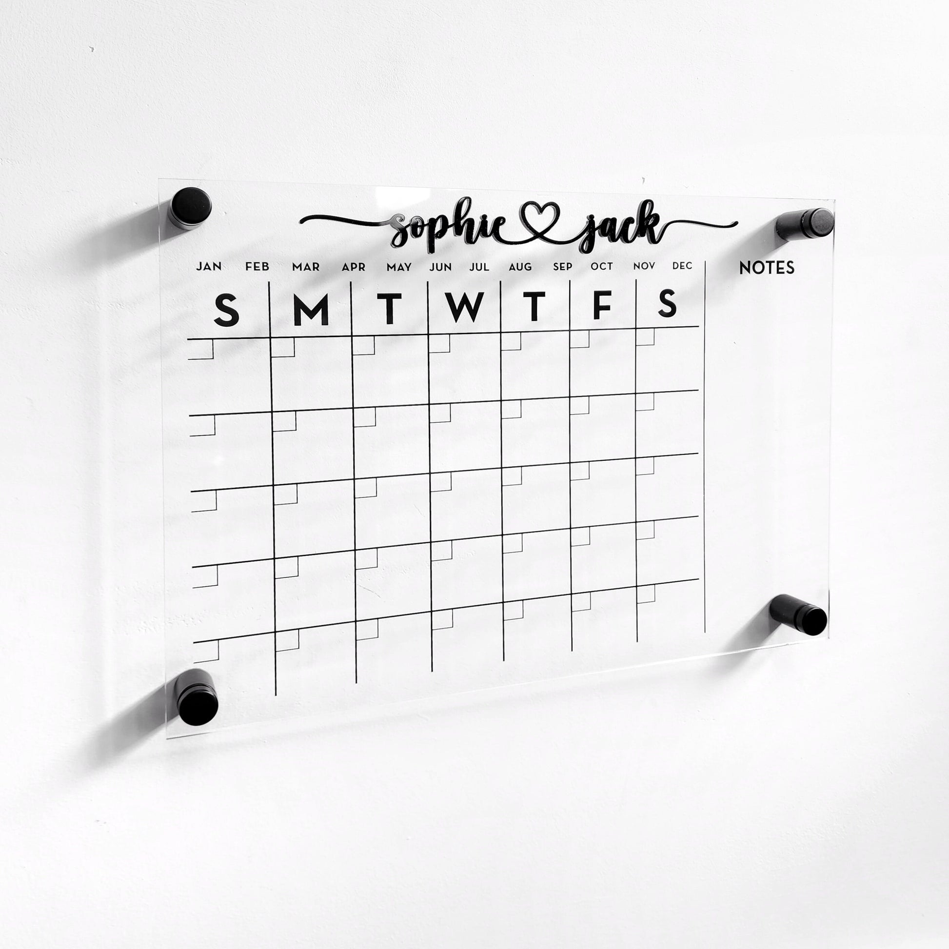 Monthly Acrylic calendar for wall, 2026 Planner, Dry Erase Calendar, Personalized Acrylic calendar, Housewarming gift, Calendar with notes
