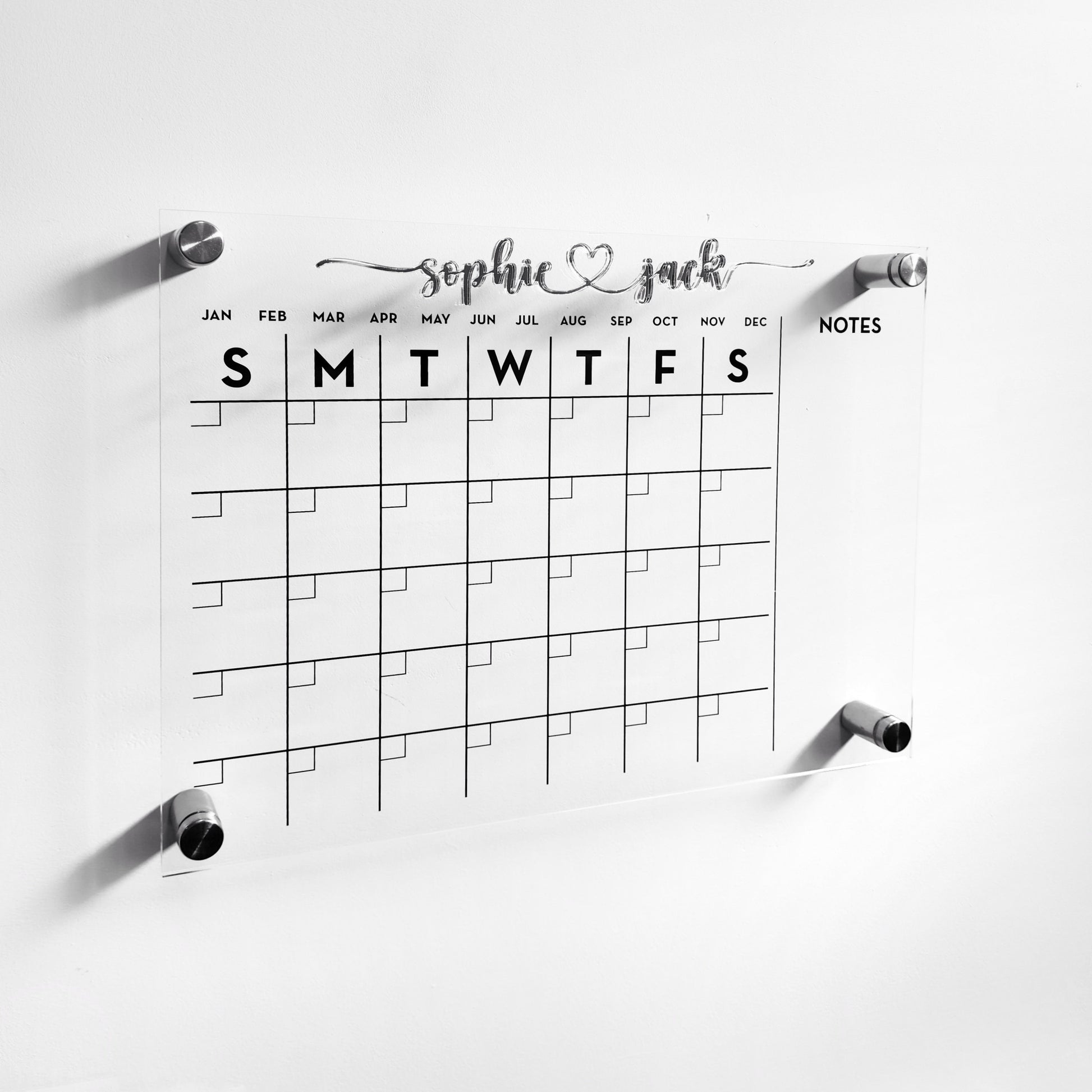 Monthly Acrylic calendar for wall, 2026 Planner, Dry Erase Calendar, Personalized Acrylic calendar, Housewarming gift, Calendar with notes