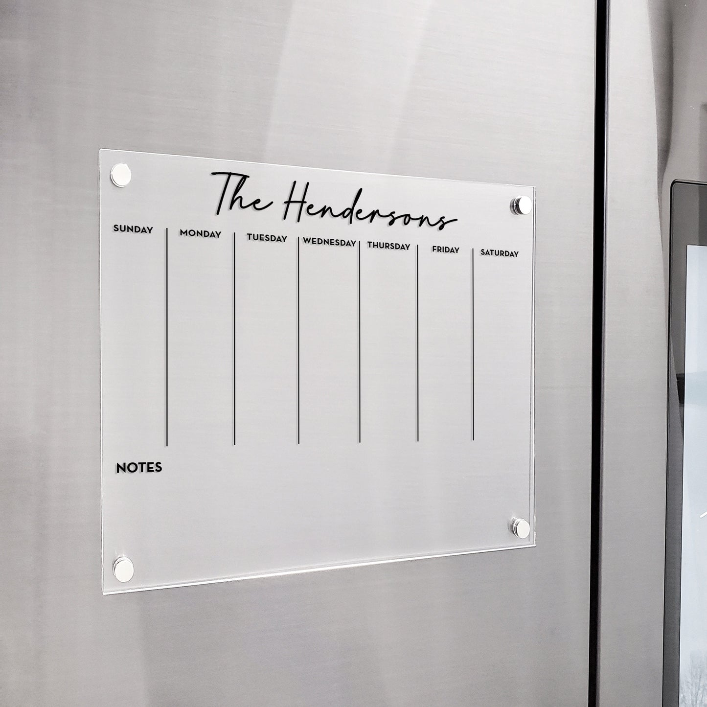 Magnetic Weekly Acrylic calendar, Planner, Dry Erase Calendar, Personalized Acrylic calendar, Fridge Calendar, Calendar with notes