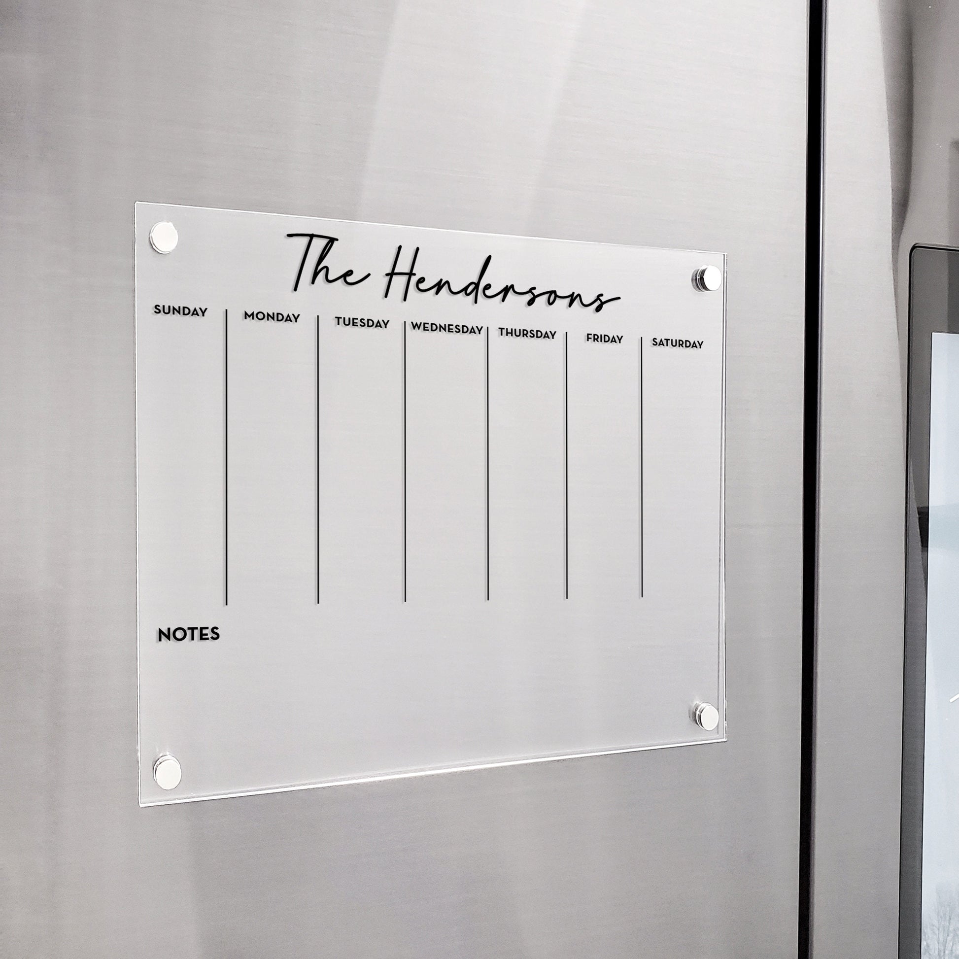 Magnetic Weekly Acrylic calendar, Planner, Dry Erase Calendar, Personalized Acrylic calendar, Fridge Calendar, Calendar with notes