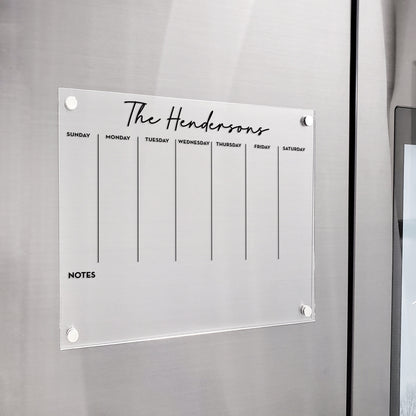 Magnetic Weekly Acrylic calendar, Planner, Dry Erase Calendar, Personalized Acrylic calendar, Fridge Calendar, Calendar with notes
