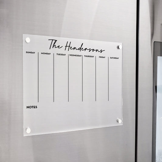Magnetic Weekly Acrylic calendar, Planner, Dry Erase Calendar, Personalized Acrylic calendar, Fridge Calendar, Calendar with notes