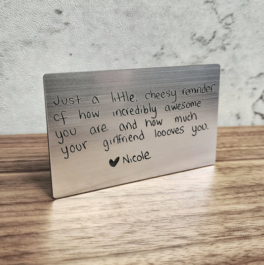 Custom Handwritten Wallet Card, Gifts for him, Customized wallet card, Personalized wallet insert, Mothers day gifts, Fathers day gift