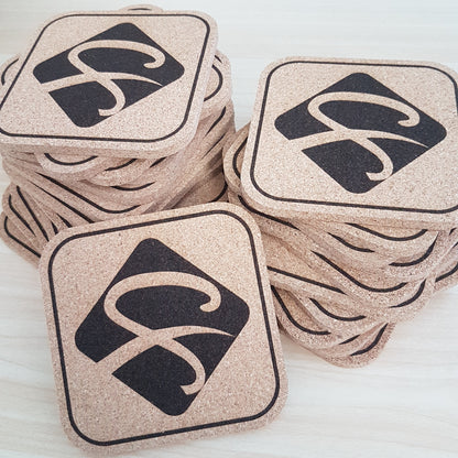 Custom Logo Cork Coasters, Engraved Business Branding