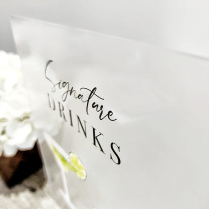 Custom Drink Sign - Bar Sign - Acrylic Sign - Wedding Sign - Drinks wedding menu - Acrylic plaque - Bar Sign Menu - Event Sign