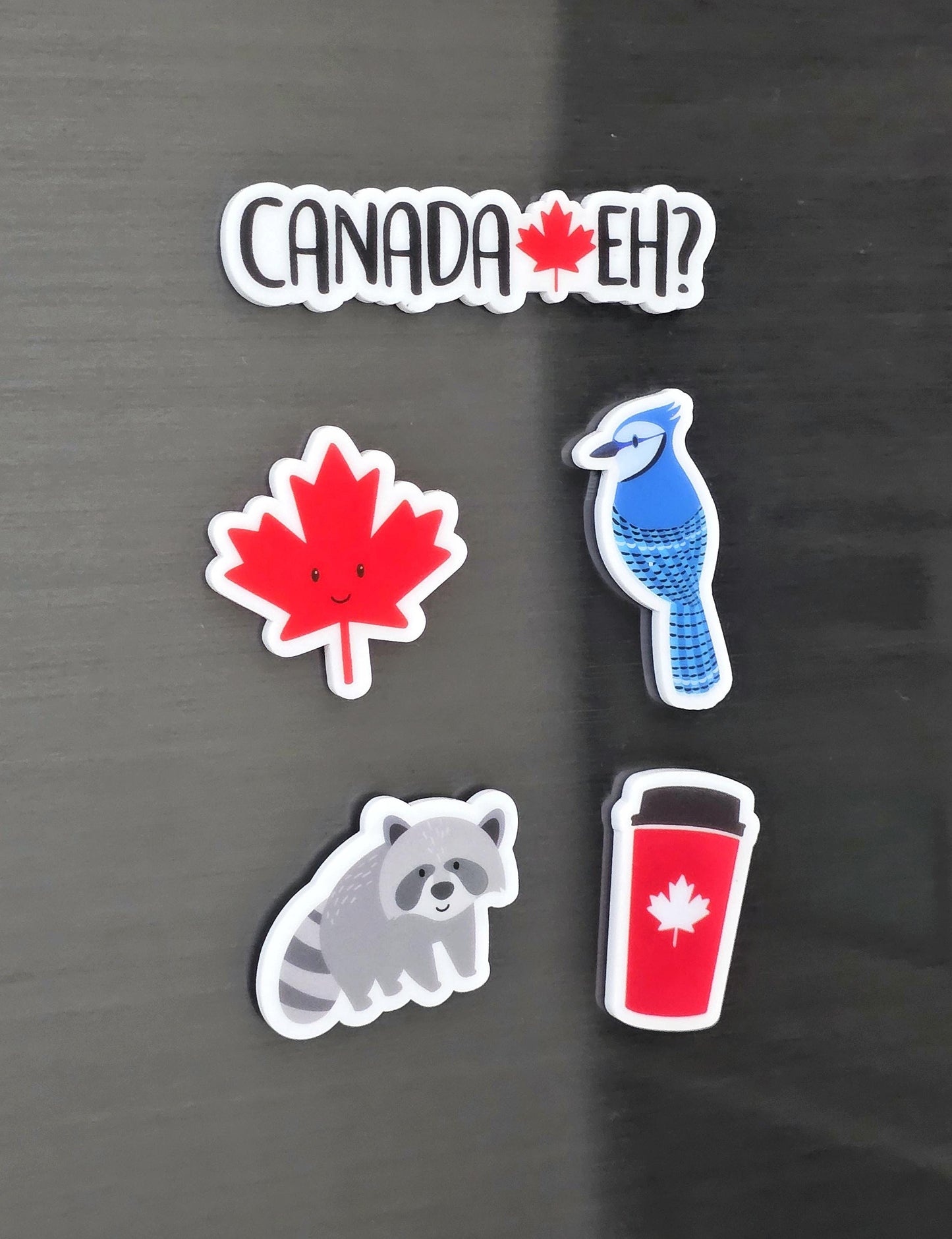 Canada Magnet Set | Cute Canadian Fridge Magnets | Maple Leaf, Bear, Raccoon, Blue Jay | Canada Eh Gift | Souvenir Magnet Set