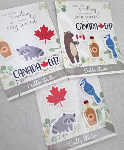 Canada Magnet Set | Cute Canadian Fridge Magnets | Maple Leaf, Bear, Raccoon, Blue Jay | Canada Eh Gift | Souvenir Magnet Set