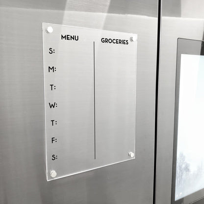 Magnetic Acrylic Menu and Groceries Planner, Fridge Calendar Board