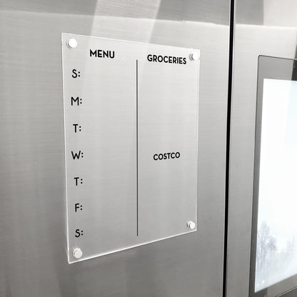 Magnetic Acrylic Menu and Groceries Planner, Fridge Calendar, Weekly Organizer