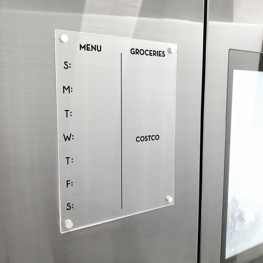Magnetic Acrylic Menu and Groceries Planner, Fridge Calendar, Weekly Organizer