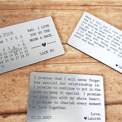 Personalized Wallet Insert Card, Anniversary Gift