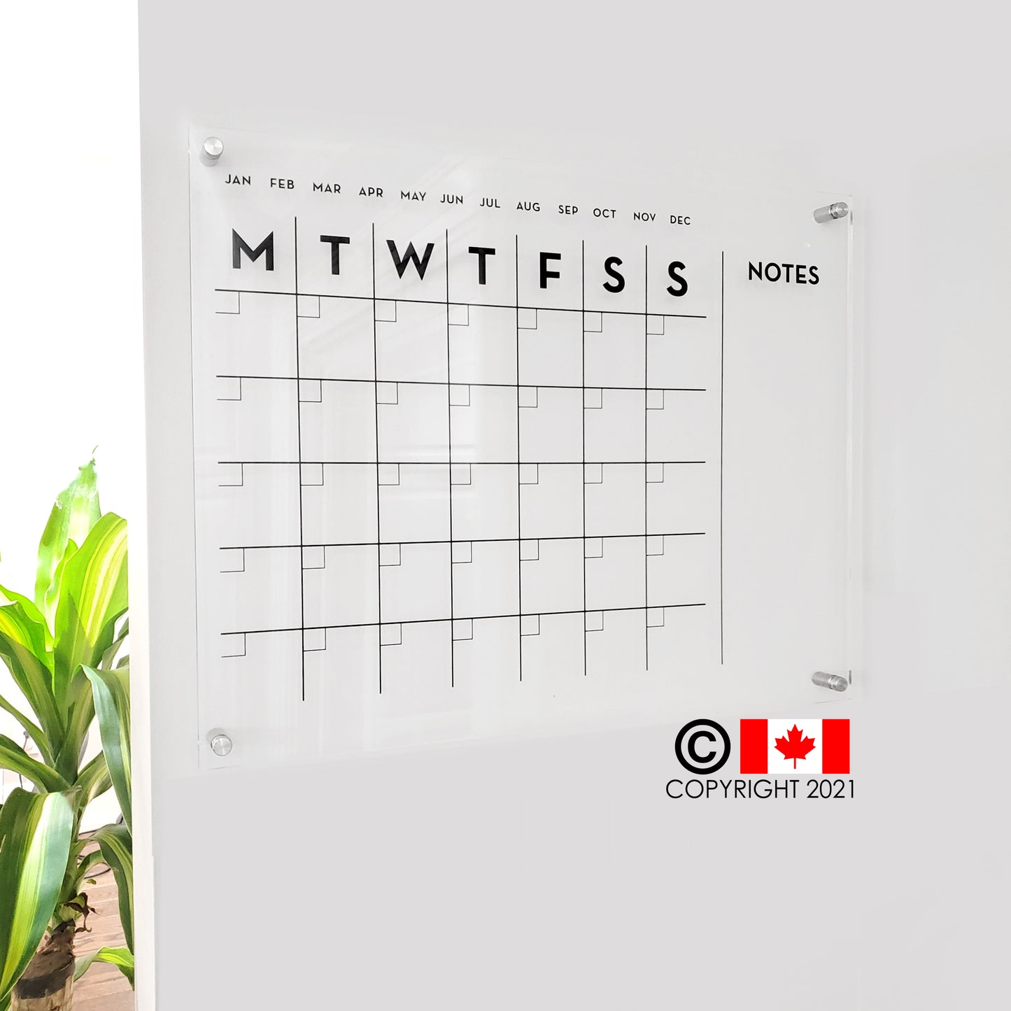Wall Acrylic Planner - Monthly with notes